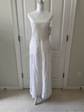 Boston Proper White Strapless Maxi Dress with Smocked Bodice